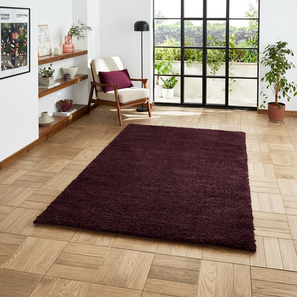 Sierra 9000 Plain Shaggy Modern Rugs in Purple